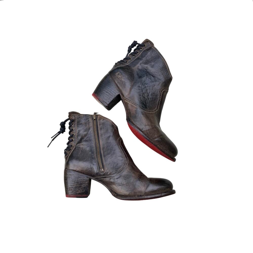 Bed Stu Bia Espresso Full Grain Leather Corset Lace Back Vibram Boho Ankle Boots